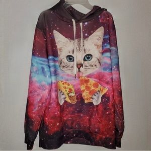 Cat Eating Pizza & Tacos Galaxy Hoodie